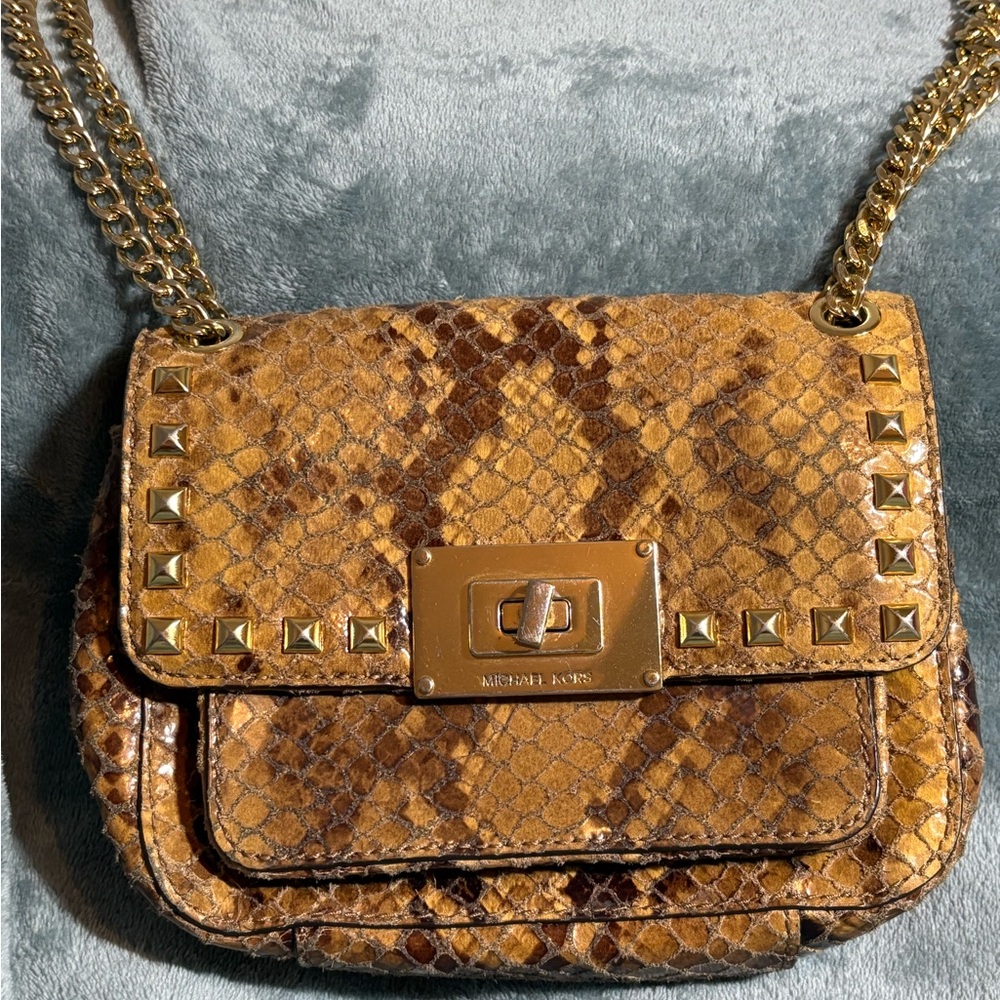Michael Kors Tan Snake Print Crossbody Bag